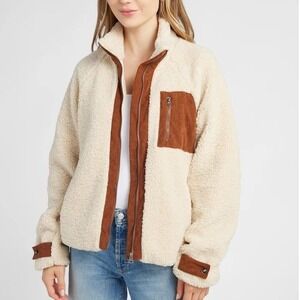 Herizon Sherpa Jacket Corduroy‎ Pocket Cream Brown Size Medium New With Tags